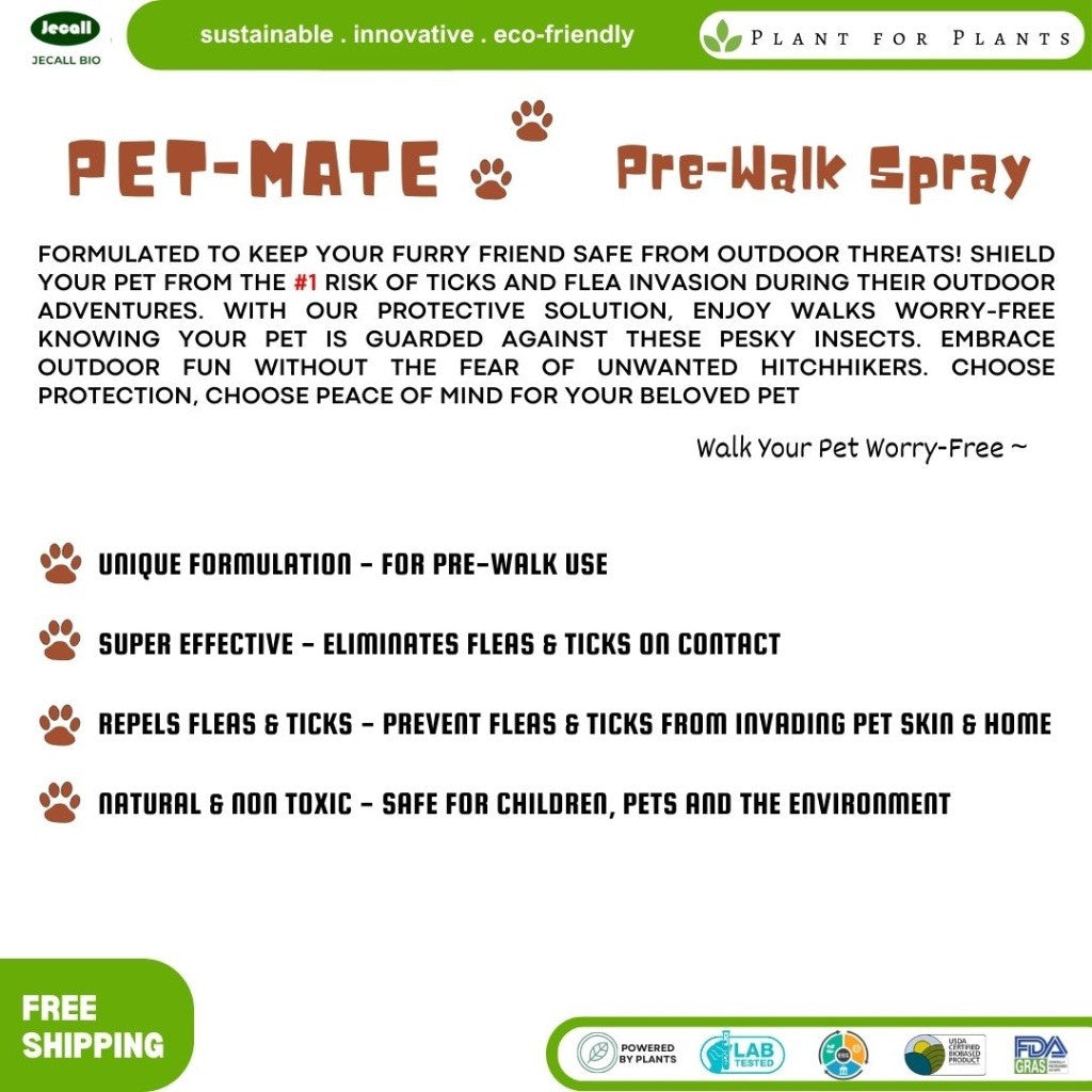 Jecall-Bio PET-MATE Pre-Walk Spray 250ml – Ubat Kutu Semula Jadi, Repellent Kutu & Hama untuk Anjing & Kucing