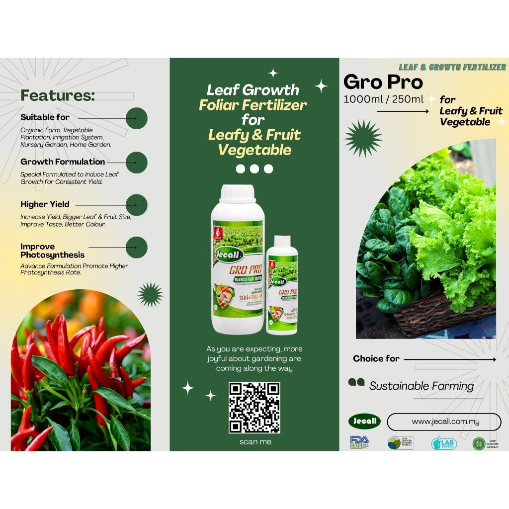Jecall-Bio GRO PRO 250ml – Baja Foliar Tumbesaran, Spray Baja Sayur & Pokok, Growing Plant Fertilizer