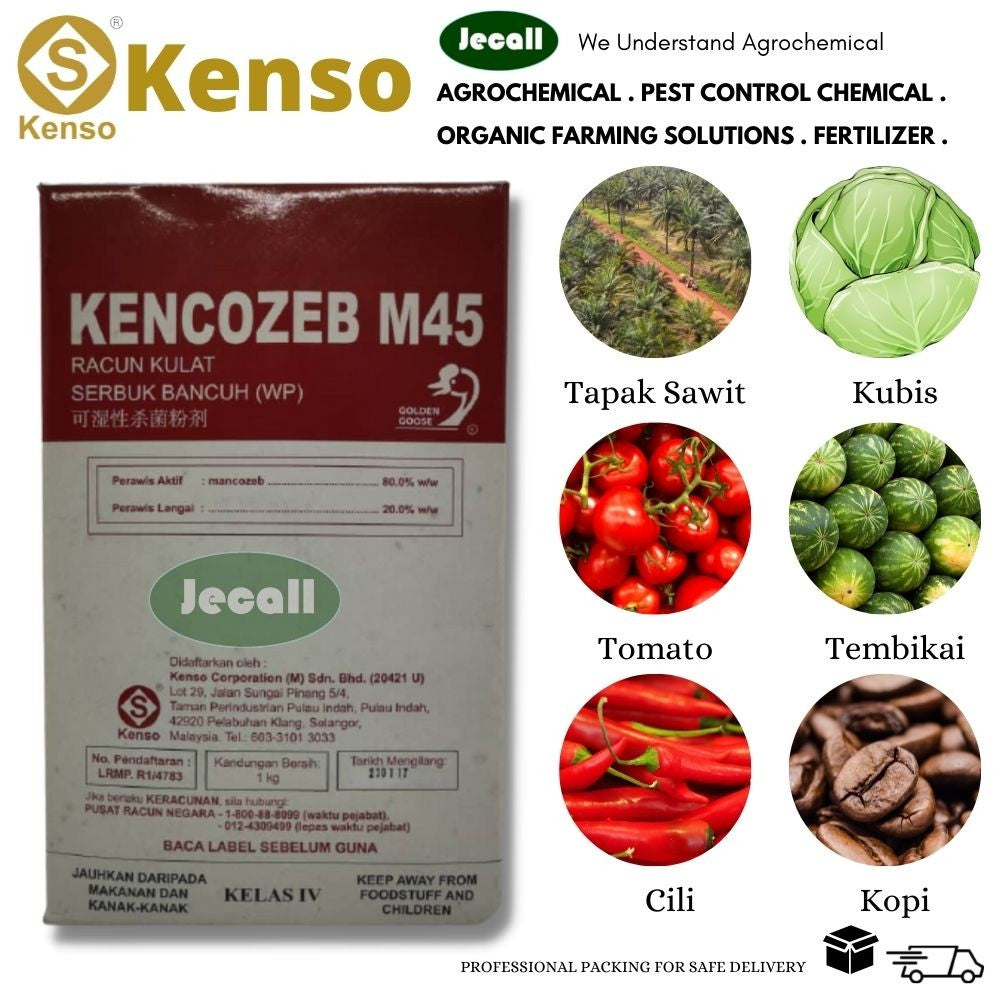 Kenso Kencozeb M45 1KG – Mancozeb 80%, Racun Kulat Karat Daun, Bintik, Hawar & Antraknos, 100% Original
