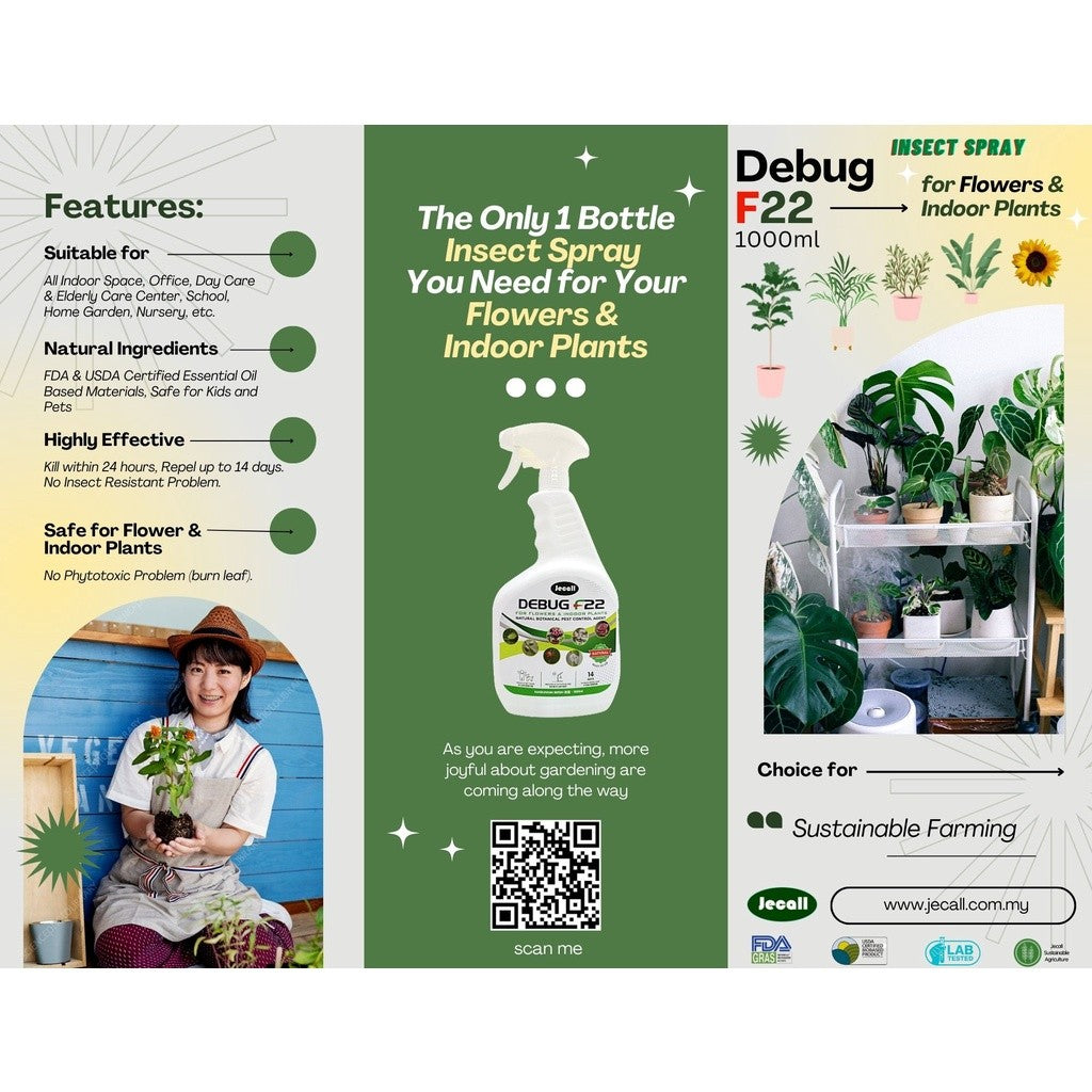 Jecall-Bio Debug F22 1L – Spray Racun Serangga Organik, Natural Insect Repellent for Indoor Plants