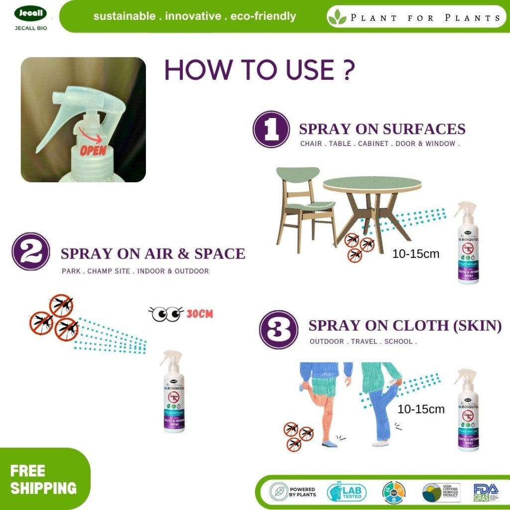 Jecall-Bio DrMosquito Spray 250ml – Penghalau Nyamuk Bayi, Plant-Based, Skin Safe, Travel Anti-Mosquito
