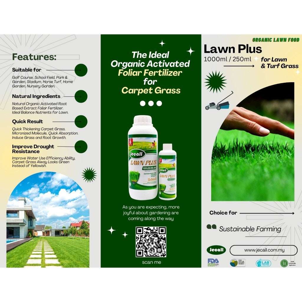 Jecall-Bio Lawn Plus 250ml – Baja Foliar Organik untuk Rumput, Carpet Grass Fertilizer, Baja Subur Rumput