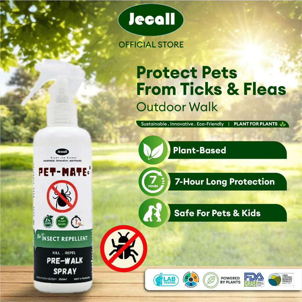 Jecall-Bio PET-MATE Pre-Walk Spray 250ml – Ubat Kutu Semula Jadi, Repellent Kutu & Hama untuk Anjing & Kucing
