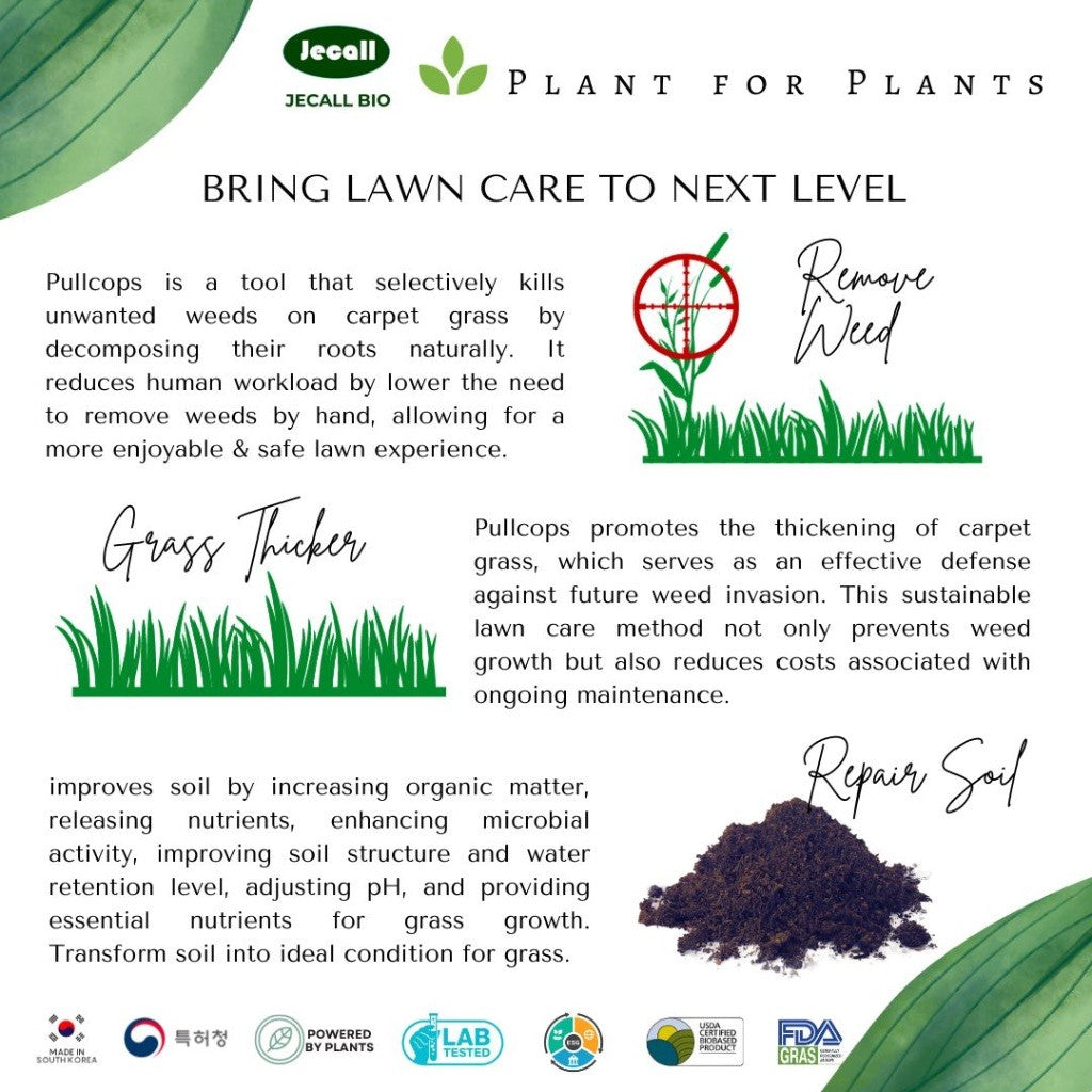 Jecall-Bio Pullcops (1L) – Pembunuh Rumpai Mesra Alam, Non-Toxic, Selektif, Lawn & Carpet Grass Weed Killer