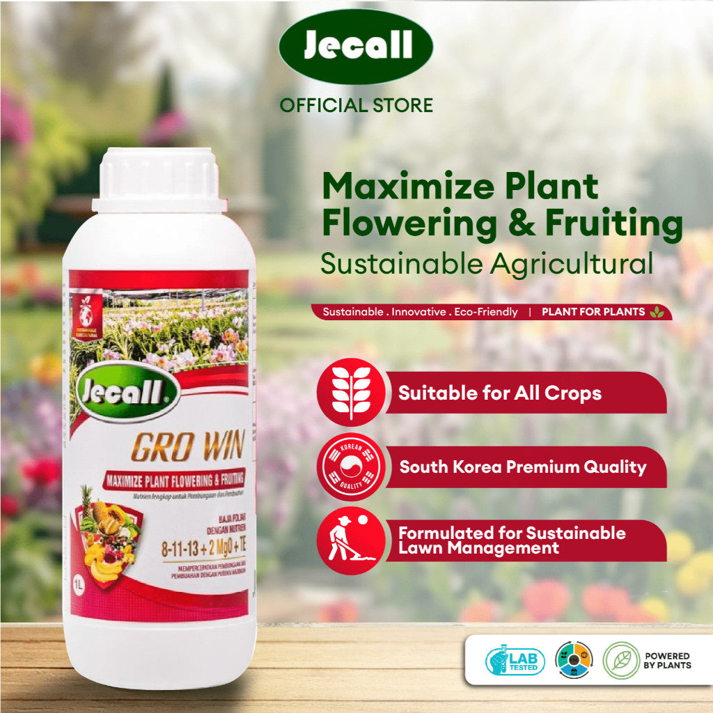Jecall-Bio GRO WIN 1L – Baja Foliar Subur, Merangsang Bunga & Buah, Flowering & Fruiting Foliar Fertilizer