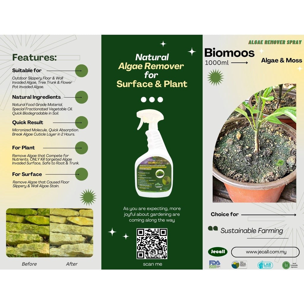 Jecall-Bio Biomoss Spray 1L – Racun Lumut Semula Jadi, Algae Remover, Untuk Lantai & Dinding, Spray Lumut