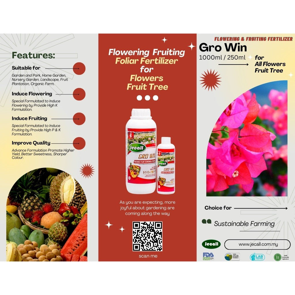 Jecall-Bio GRO WIN 1L – Baja Foliar Subur, Merangsang Bunga & Buah, Flowering & Fruiting Foliar Fertilizer