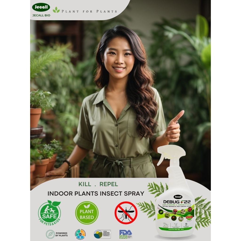 Jecall-Bio Debug F22 1L – Spray Racun Serangga Organik, Natural Insect Repellent for Indoor Plants