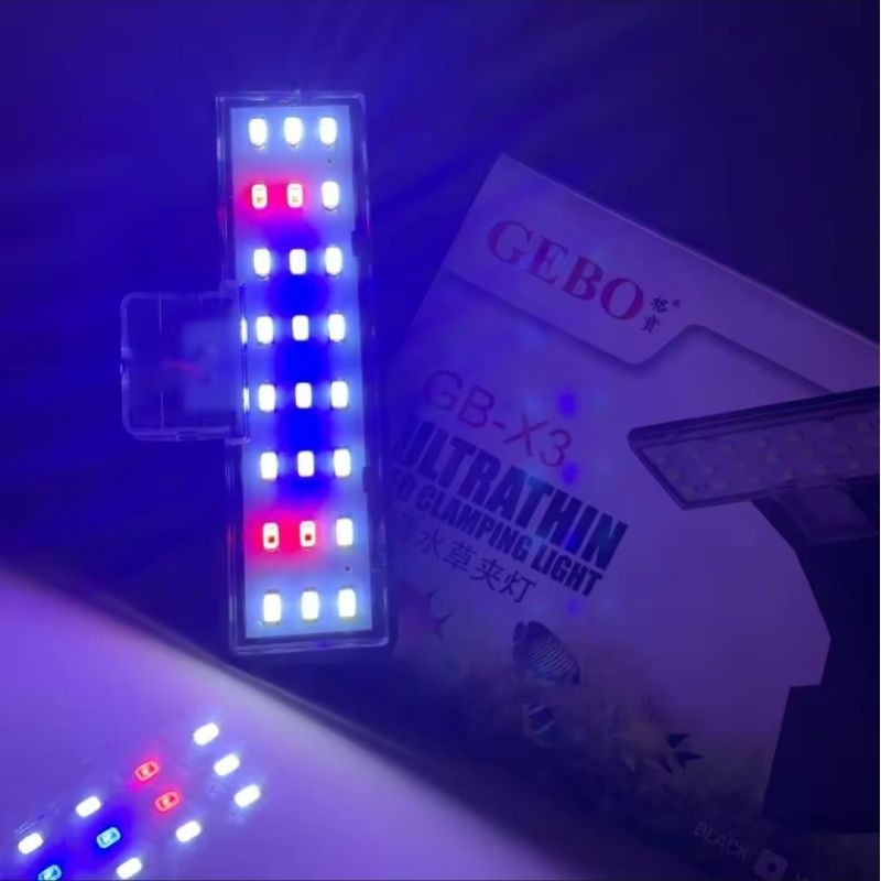 GEBO Ultrathin LED Clamping Light – 12cm (Red, Blue, White) for Aquarium Tank ≤5mm Glass