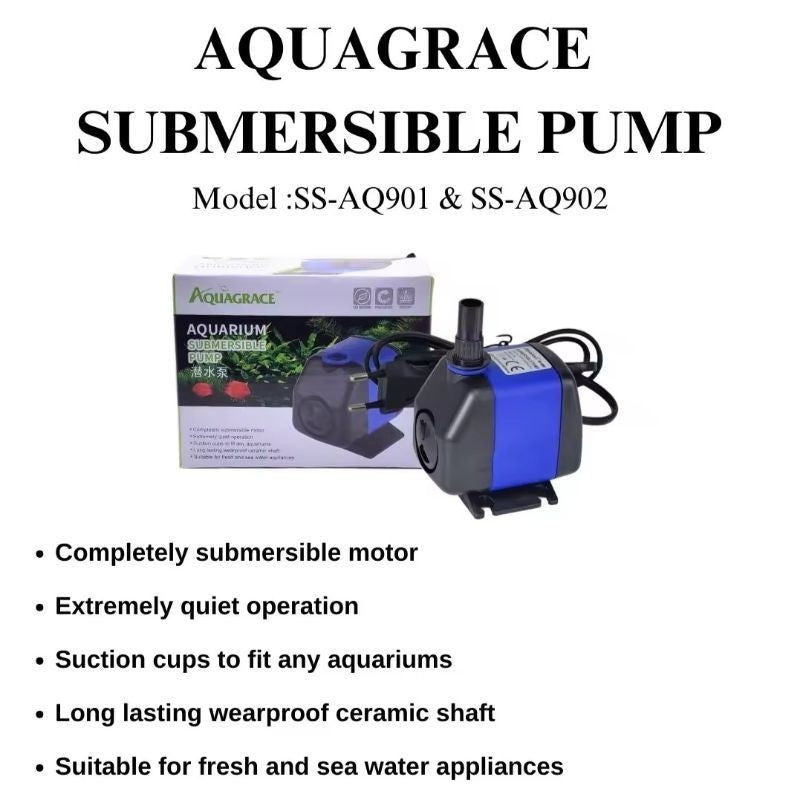 AQUAGRACE Submersible Aquarium Pump SS-AQ901 / SS-AQ902 – Quiet & Durable