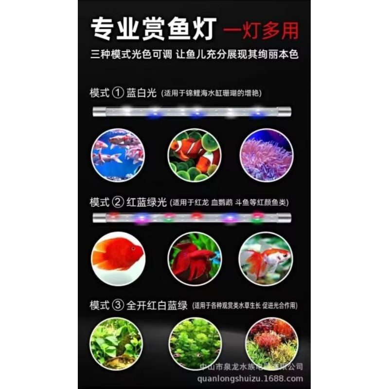 QuanLong T4 Aquarium LED Light 600B – 10W 58.5cm (Multi-Colour / Blue & White / Red & White)