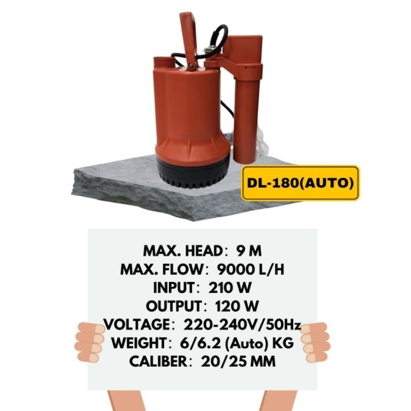 AQUAGRACE DL180 / DL180A Submersible Water Pump – 120W, 9000L/H | Manual & Auto Float | For Aquarium, Pond, Landscape