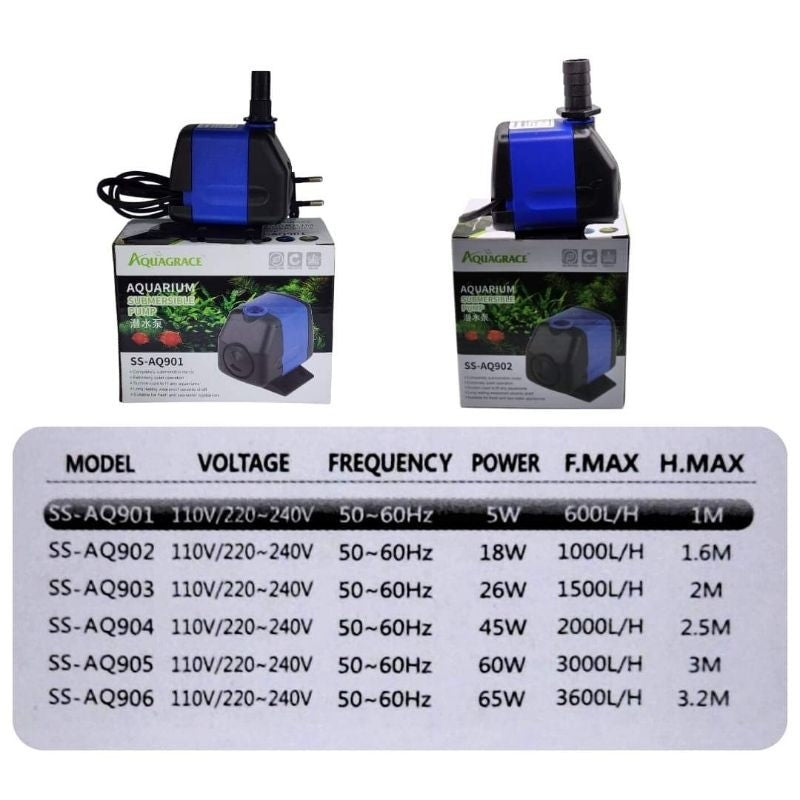 AQUAGRACE Submersible Aquarium Pump SS-AQ901 / SS-AQ902 – Quiet & Durable