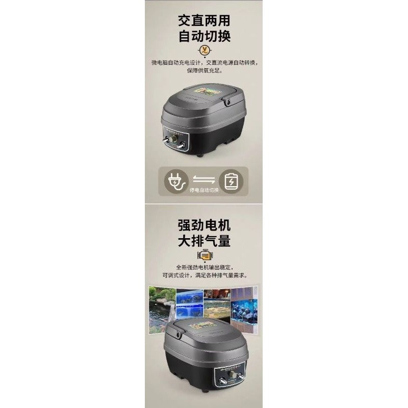 Hailea CPA-60 Air Pump Blower – 12W | 30x2 L/min Dual Outlet | AC/DC with 8–9 Hours Backup | Aquarium, Pond, Landscape