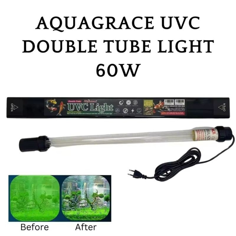 AQUAGRACE 60W Double Tube UVC Light – Waterproof UV Sterilizer for Aquarium, Pond & Landscape