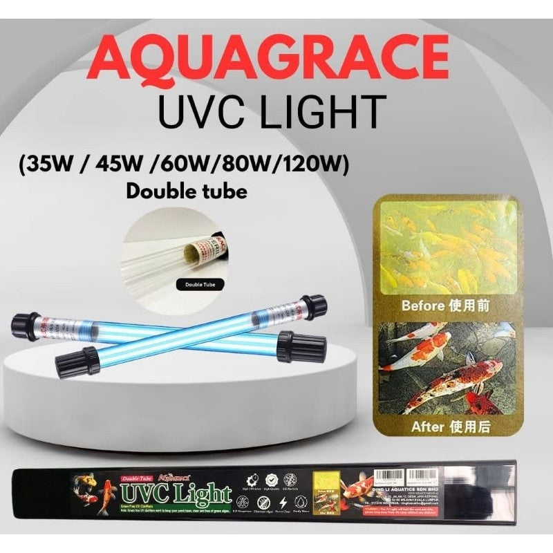 AQUAGRACE 45W Double Tube UVC Light – Waterproof UV Sterilizer for Aquarium, Pond & Landscape
