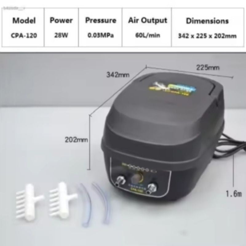 Hailea CPA-120 Air Pump Blower with Battery Backup | Dual Outlet 60L/Min x2 | AC/DC Operation 鱼缸氧气泵