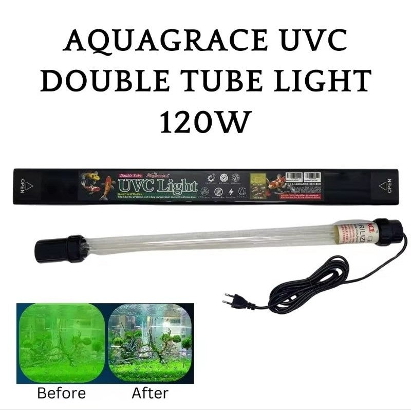 AQUAGRACE 120W Double Tube UVC Light – Waterproof UV Sterilizer for Aquarium, Pond & Landscape