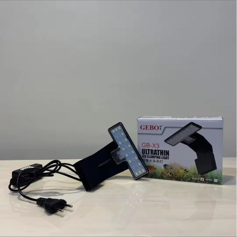 GEBO Ultrathin LED Clamping Light – 12cm (Red, Blue, White) for Aquarium Tank ≤5mm Glass