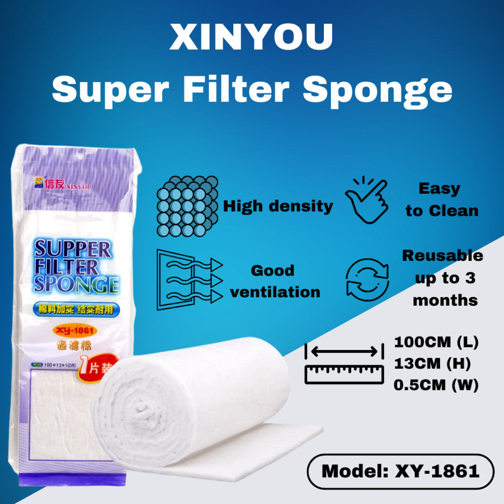 XINYOU XY-1861 Super Filter Sponge | 100x13x0.5cm | Aquarium Filter Mat | Reusable High-Flow Sponge Pad