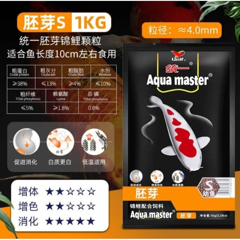 Aqua Master Koi Fish Food 1KG Small – Growth | Color Enhancer | Wheat Germ | Staple