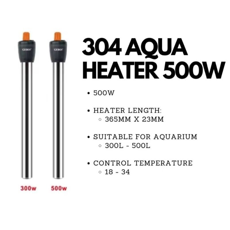 304 Aqua Heater 500W - Submersible Water Heater for Aquarium, Fish Pond, Landscape - Auto Temp Control