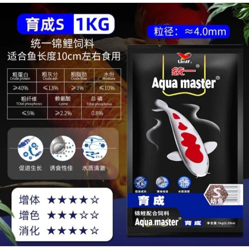 Aqua Master Koi Fish Food 1KG Small – Growth | Color Enhancer | Wheat Germ | Staple