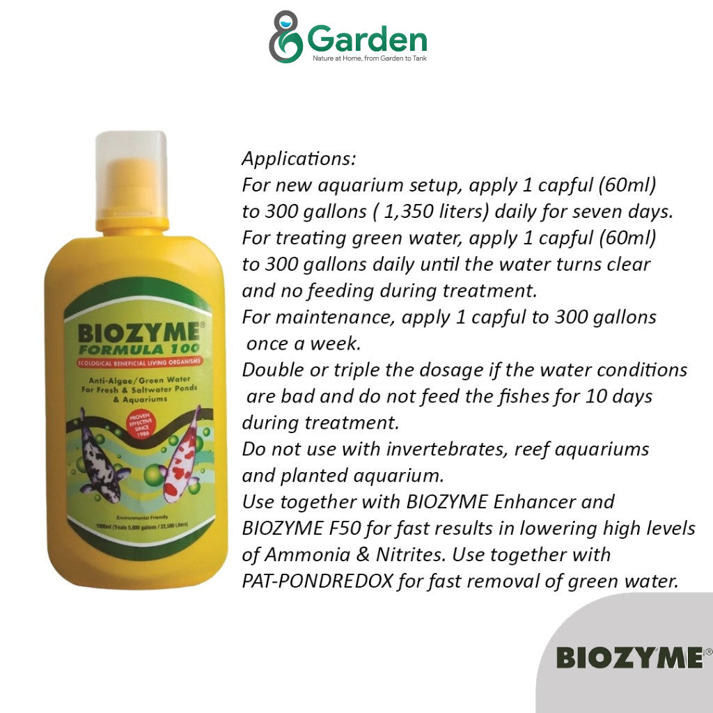 Biozyme Formula 100 (1 Liter) – Aquarium Water Treatment | Removes Ammonia, Nitrite, Nitrate, Sludge & Green Water