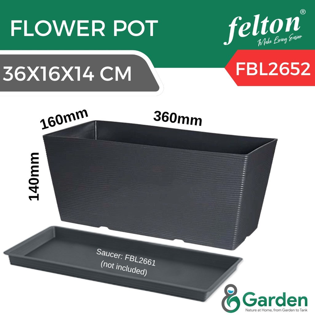 Felton Rectangular Flower Pot (FBL2651 / FBL2652 / FBL2653) – White / Grey / Brown Indoor Outdoor Planter Box