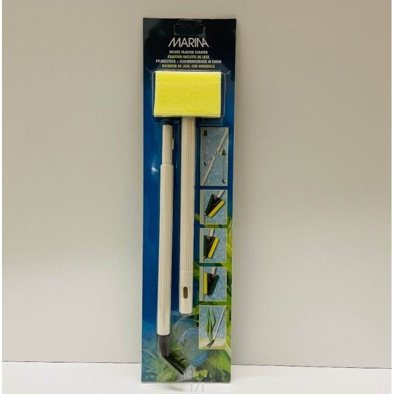 Marina Deluxe 4-in-1 Scraper (11019) - Aquarium Cleaning Tool with Sponge, Blade, Scraper & Gravel Rake