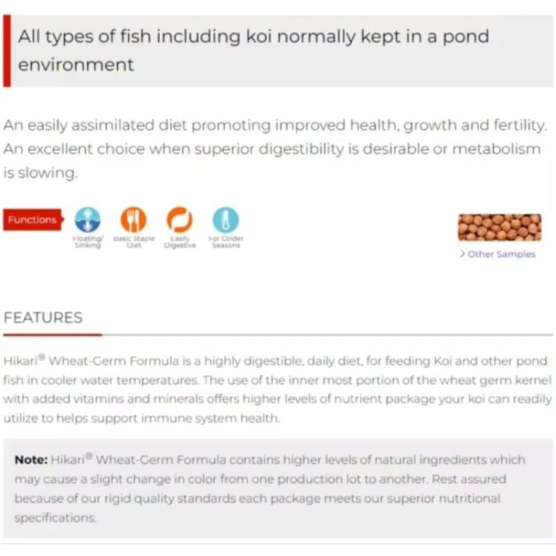 Hikari Wheat-Germ Koi Fish Food 500g (Small Pellet) | Easy Digestion | Makanan Ikan Kolam