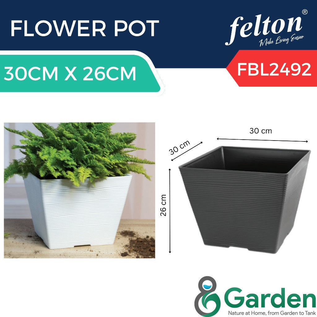 Felton Square Pot FBL2491 / FBL2492 / FBL2493 / FBL2494 / FBL2495 | Plastic Flower Pot | Pasu Bunga Taman