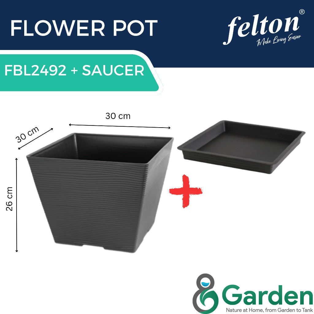 Felton Square Pot FBL2491 / FBL2492 / FBL2493 / FBL2494 / FBL2495 | Plastic Flower Pot | Pasu Bunga Taman