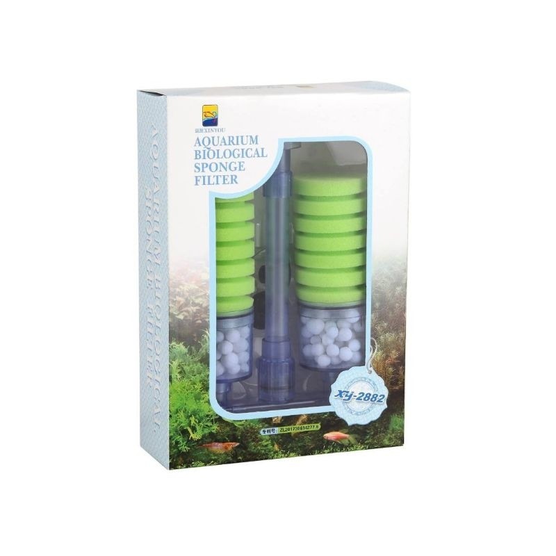 XinYou XY-2882 Aquarium Sponge Filter | Dual Sponge Bio Filter for Betta, Shrimp, Fry | Air-Driven | Up to 120L