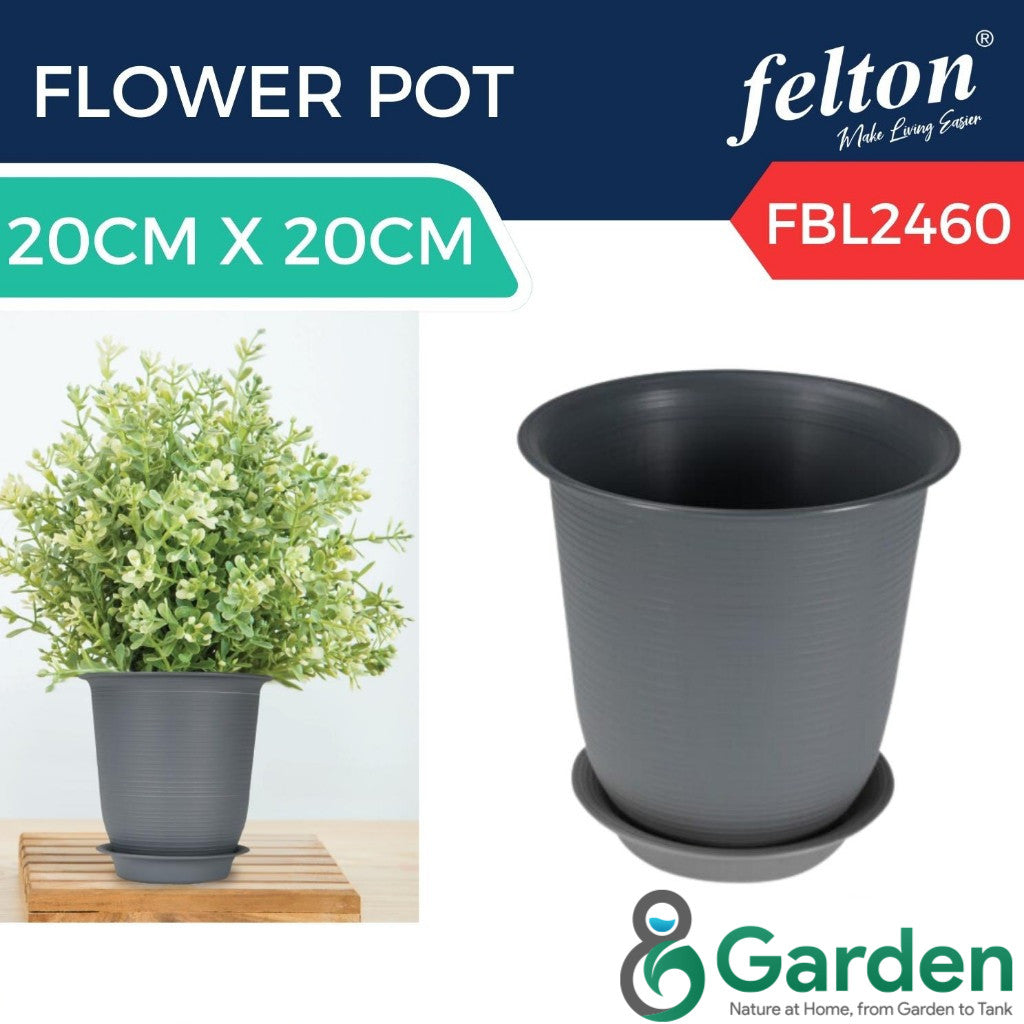Felton Round Flower Pot with Saucer FBL2459 / FBL2460 | White / Brown / Grey | Pasu Bunga Indoor & Outdoor