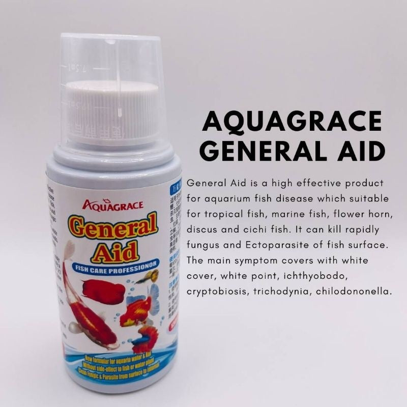 AQUAGRACE General Aid 130ml - Treats Fungus & Parasites for Aquarium, Pond, Landscape - Fish Health Solution