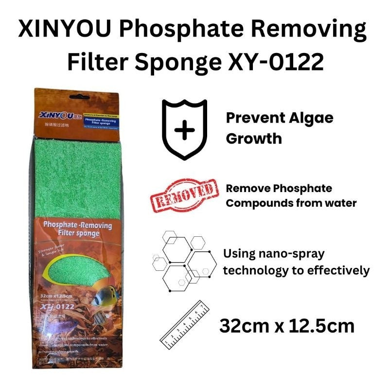 XINYOU XY-0122 Phosphate Removing Filter Sponge | 32x12.5cm | Anti-Algae Aquarium Pad | Reusable & Cut-to-Fit