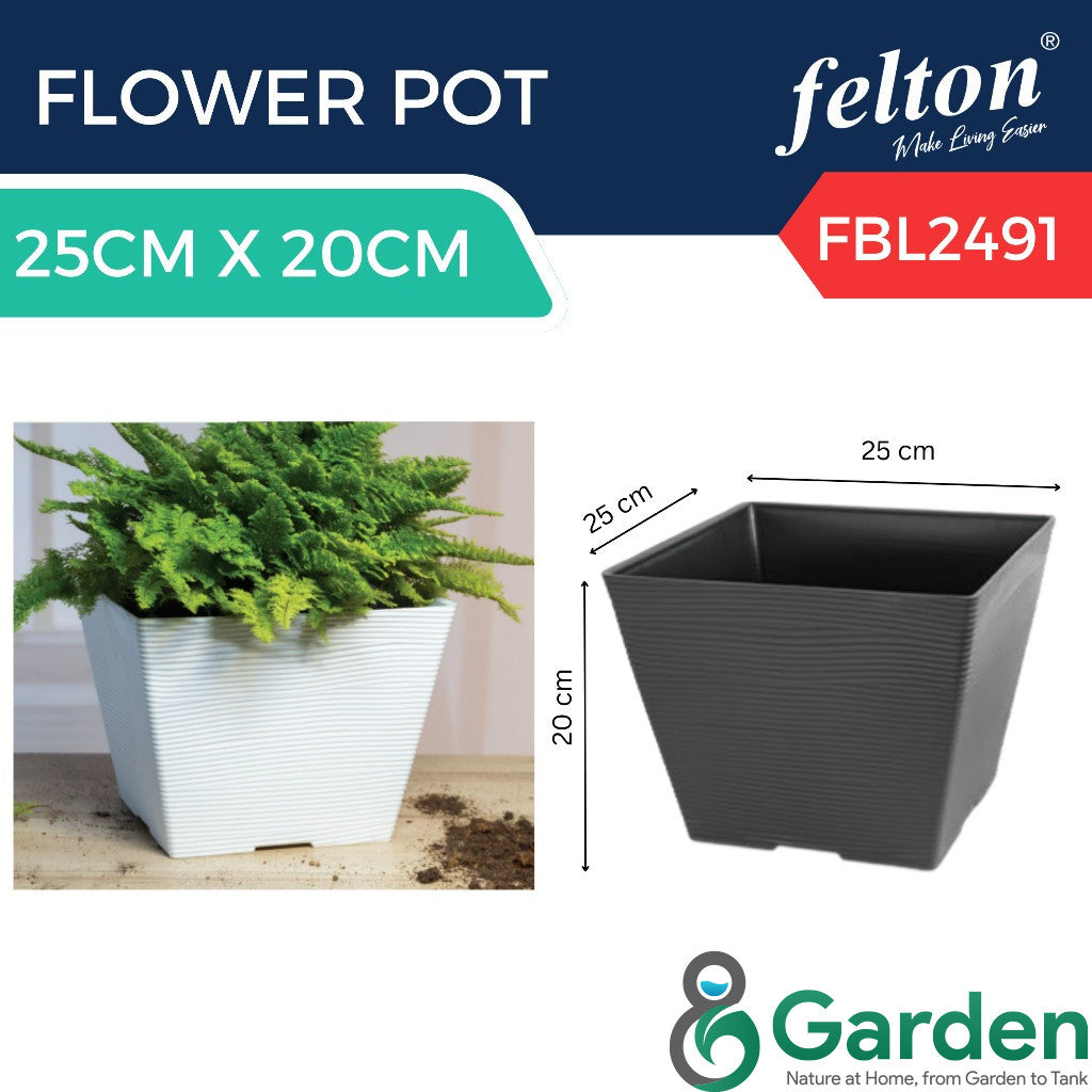 Felton Square Pot FBL2491 / FBL2492 / FBL2493 / FBL2494 / FBL2495 | Plastic Flower Pot | Pasu Bunga Taman