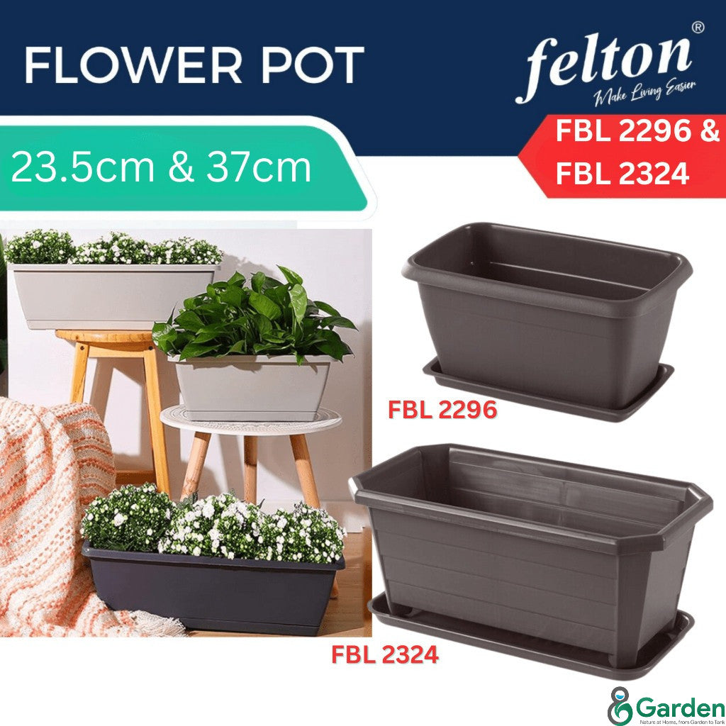 Felton Planter Box with Saucer FBL2296 / FBL2324 | Flower Pot Pasu Bunga | Garden Plant Box