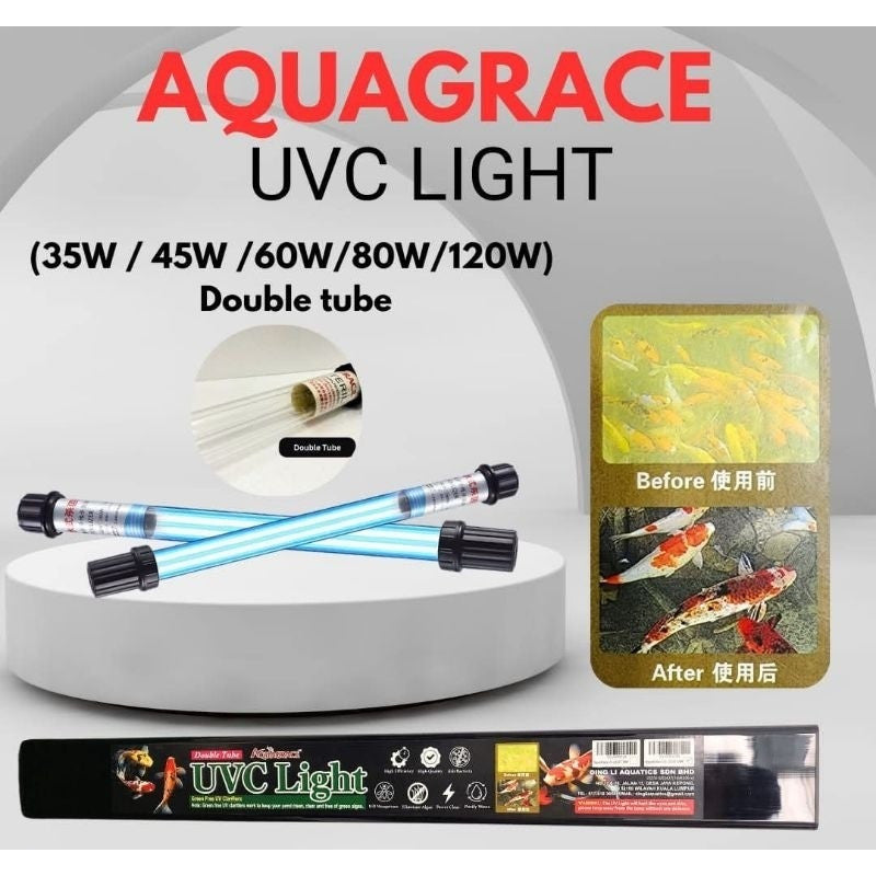 AQUAGRACE 60W Double Tube UVC Light – Waterproof UV Sterilizer for Aquarium, Pond & Landscape