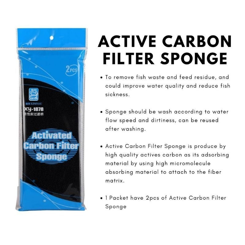 XinYou Active Carbon Filter Sponge (2pcs) | Odor & Toxin Removal for Aquarium, Pond & Landscape Filtration