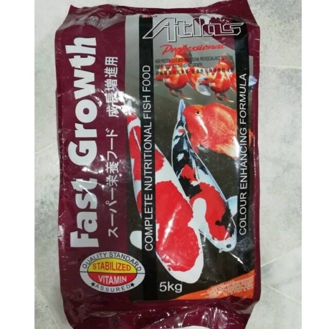 Atlas Koi Fish Food 1KG (M/L) – Fast Red | Fast Growth | Spirulina | Floating Pellet for Koi & Tropical Fish