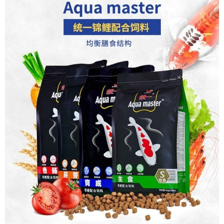 Aqua Master Koi Fish Food 1KG Small – Growth | Color Enhancer | Wheat Germ | Staple
