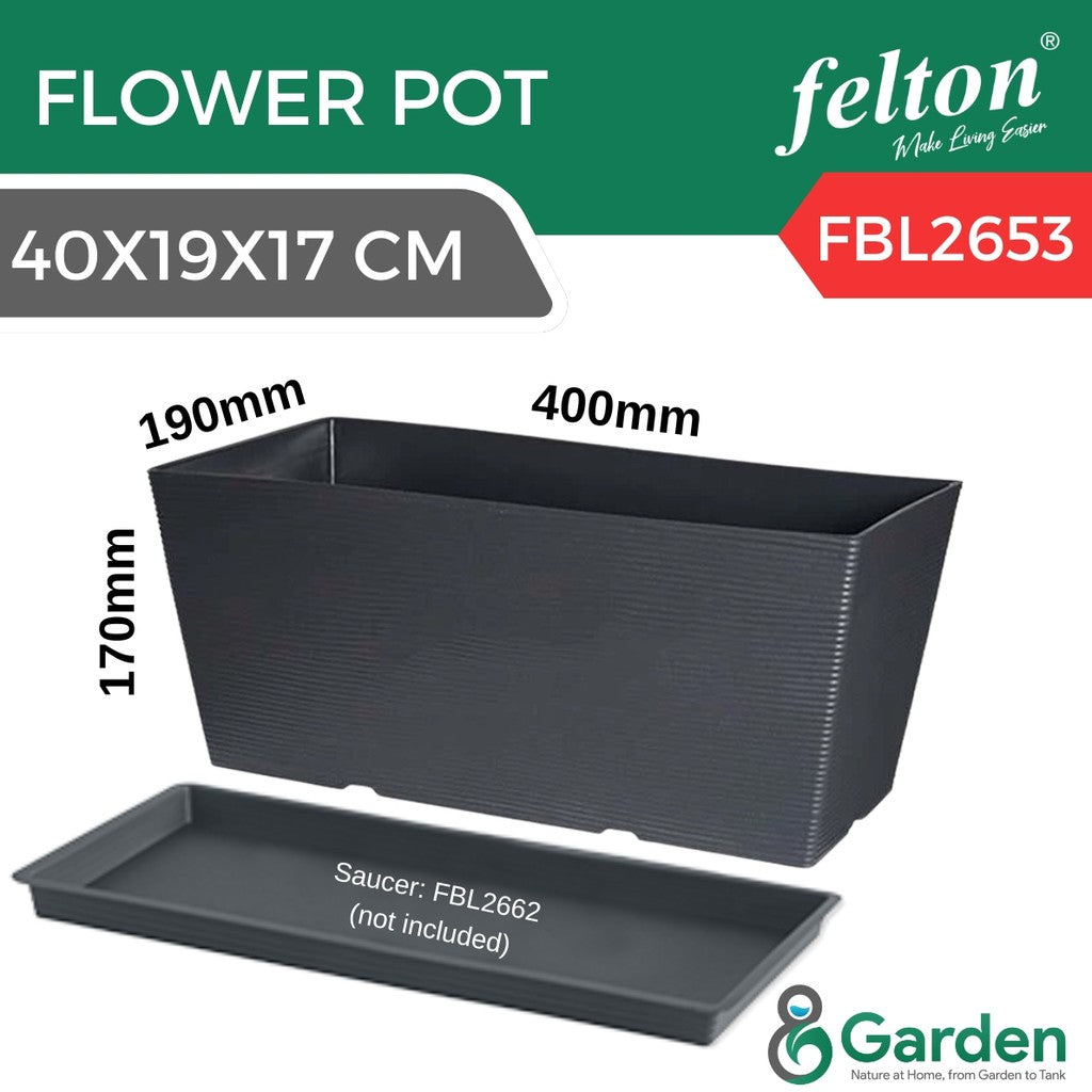 Felton Rectangular Flower Pot (FBL2651 / FBL2652 / FBL2653) – White / Grey / Brown Indoor Outdoor Planter Box