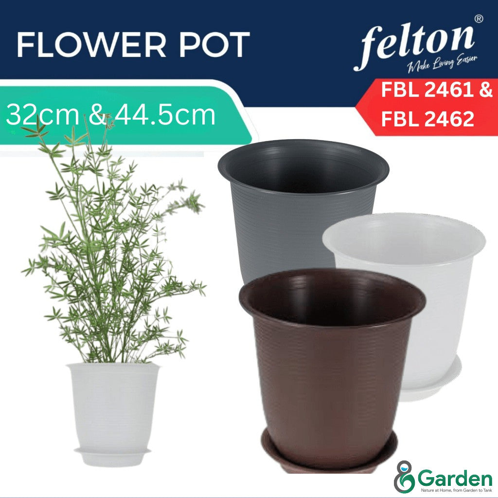 Felton Round Flower Pot FBL2461 / FBL2462 | White / Brown / Grey | Pasu Bunga Indoor & Outdoor