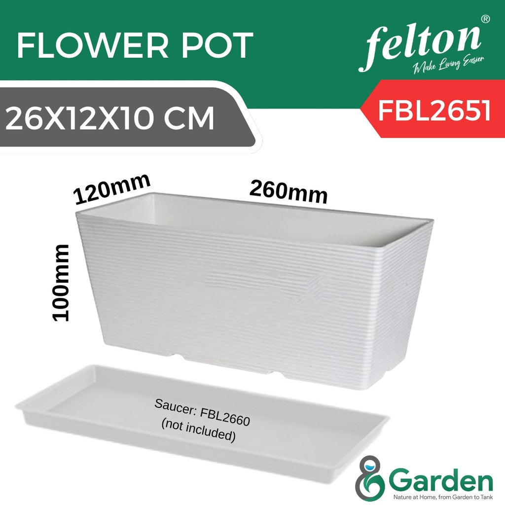 Felton Rectangular Flower Pot (FBL2651 / FBL2652 / FBL2653) – White / Grey / Brown Indoor Outdoor Planter Box