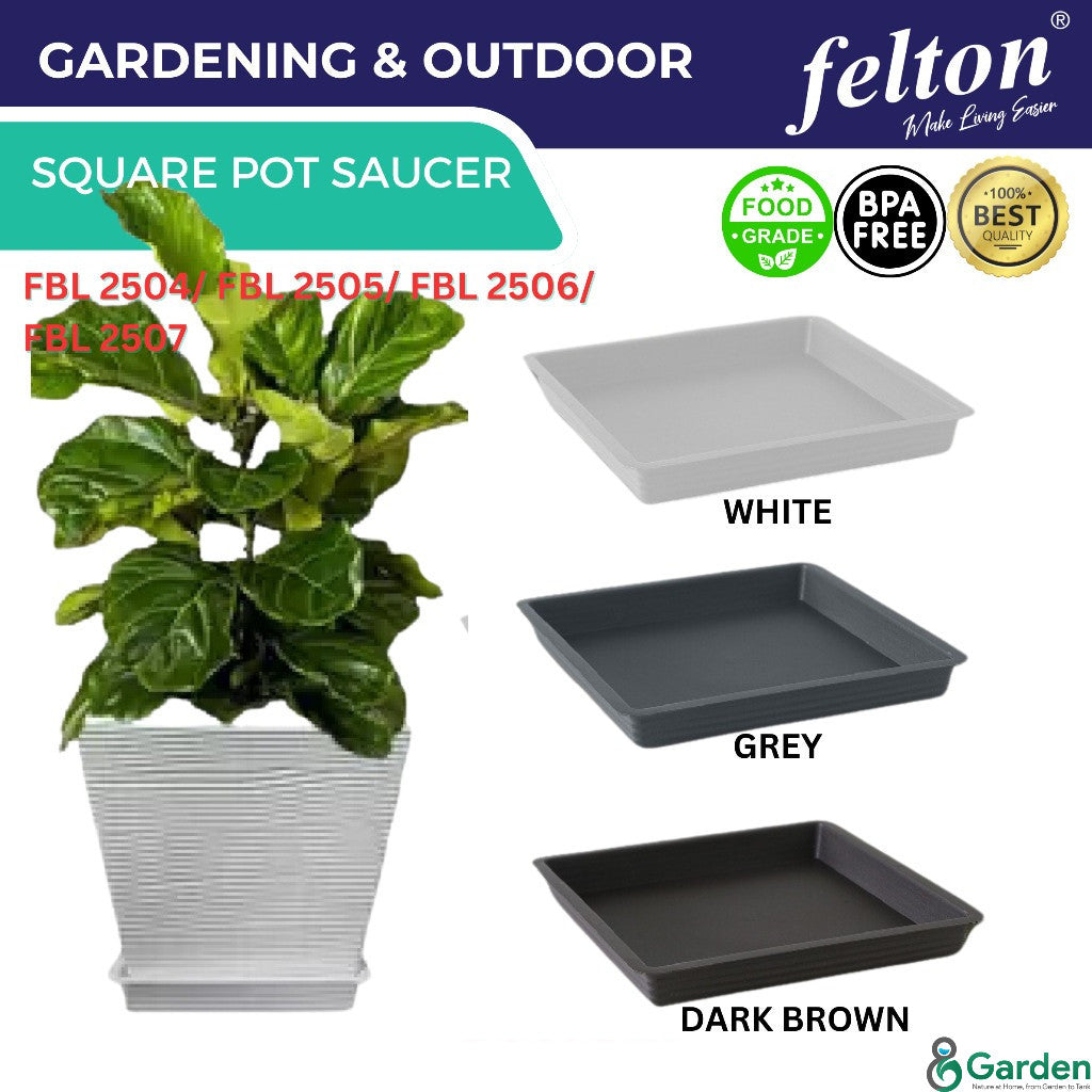 Felton Square Saucer 2504 / 2505 / 2506 / 2507 / 2508 | Alas Pasu Bunga Segi Empat | Garden Plant Tray