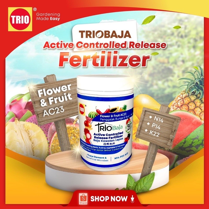 Triobaja Slow Release Release Fertilizer Flower & Fruit AC23 / Baja Kawalan Lepas Penggalak Bunga & Buah 90 Days