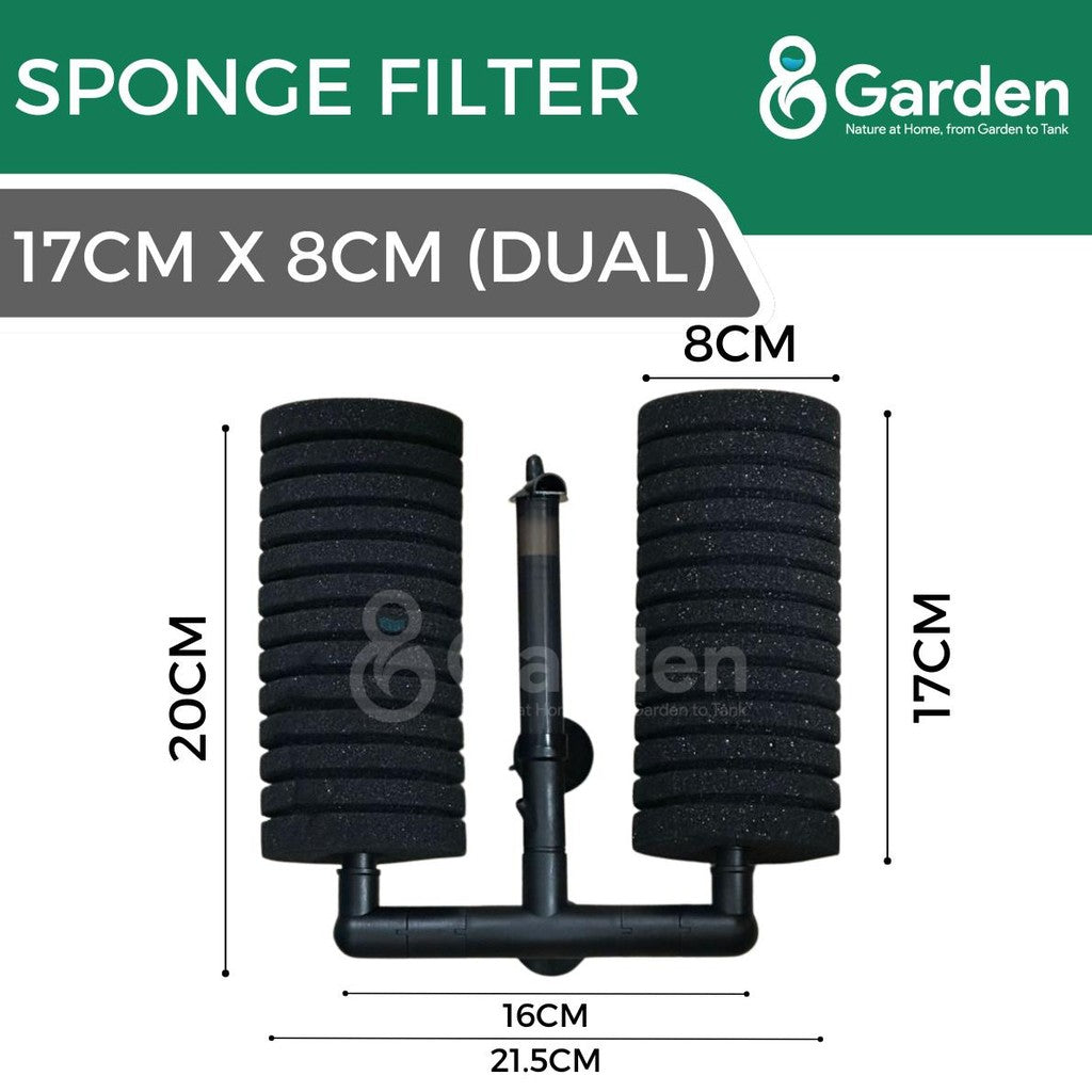 Dophin SF33 Nano Sponge Filter Double Sponge Filter 17x8cm – Biological Aquarium Filtration for Fish & Fry Tanks