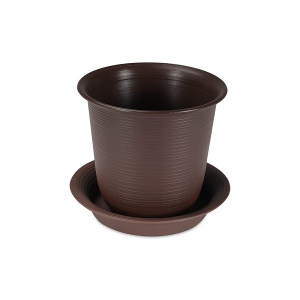 FBL2459 · Dark Brown · Pot with saucer (as supplied) · 140 × 140 × 130 mm